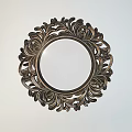 Round Decorative Mirror With Intricate Brass Floral Frame For Wall Decor 3d model