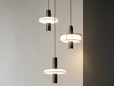 Modern Minimalist Pendant Lights With Black Metal Frames And White Shades Hanging In Interior Space 3d model