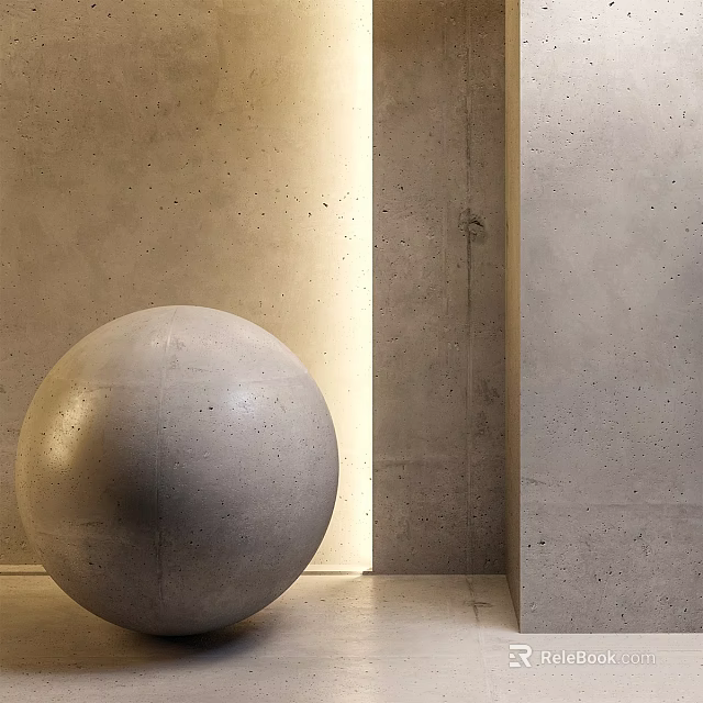 Concrete Sphere Architectural Component In Textured Concrete Wall Interior With Warm Lighting 3d model 