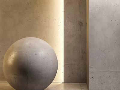 Concrete Sphere Architectural Component In Textured Concrete Wall Interior With Warm Lighting 3d model
