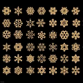Artistic Intricate Snowflake Carvings with Various Golden Patterns on Black Background