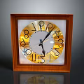 Square Wooden Frame Clock With Gold Dial White Background And Black Numbers