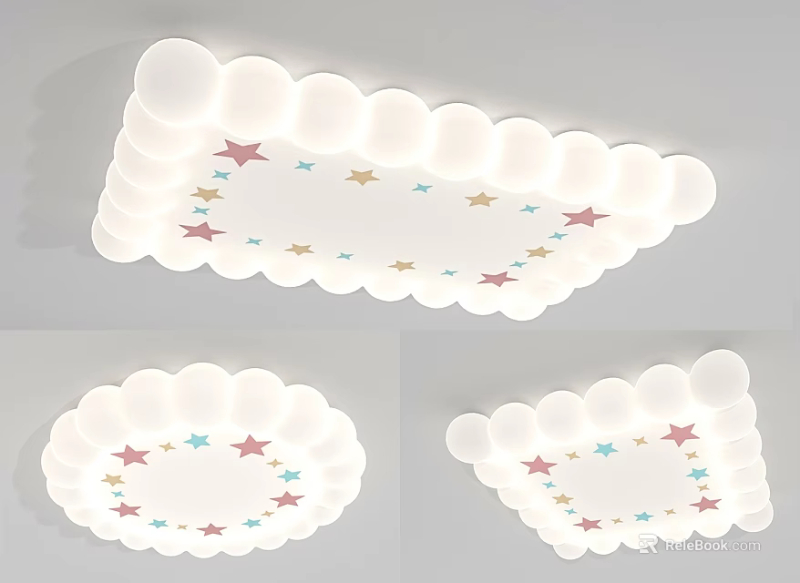 Modern Decorative White Cloud Shaped Ceiling Light With Multicolored Stars 3d model