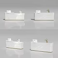 Sleek Modern Store Front Desk With White Curved Design Computer And Potted Plant