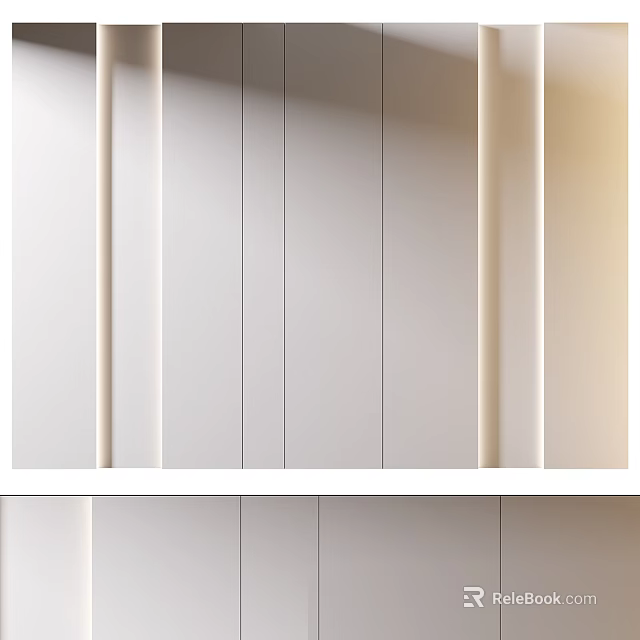 Modern Minimalist Sofa Backdrop Wall Design With Vertical Panel And Neutral Tones 3d model