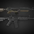 Two Modern Tactical Rifles With Brown And Black Color Schemes Rail Systems And Magazines
