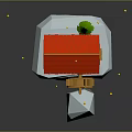 Low Poly Floating Cottage With Red Roof Purple Walls Water Wheel And Green Tree