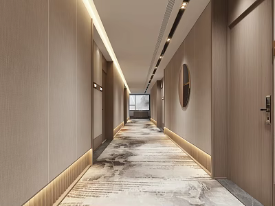 Modern Elevator Corridor With Warm Lighting And Textured Floor 3d model