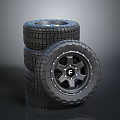 Stacked Off Road Tires With Aggressive Tread Pattern And Sturdy Wheel Rims Design