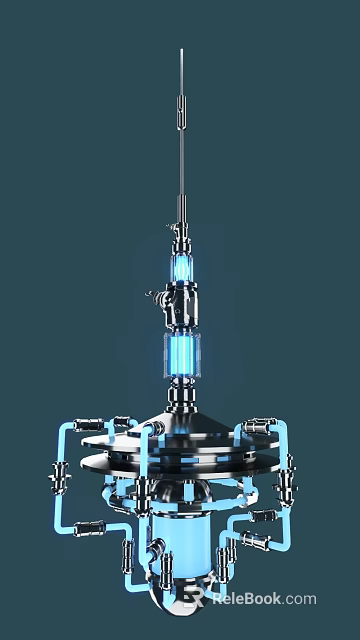 Contemporary Art Installation With Metallic Structure Blue Lighting Transparent Elements And Base Supports 3d model 