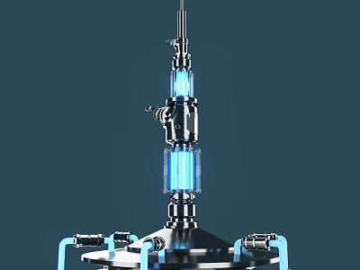 Contemporary Art Installation With Metallic Structure Blue Lighting Transparent Elements And Base Supports 3d model