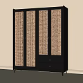 Modern Dark Colored Wardrobe With Rattan Woven Doors And Bottom Drawers