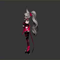 Anime Character Model With Red Outfit Rabbit Ears Pink Hair And Outstretched Arms