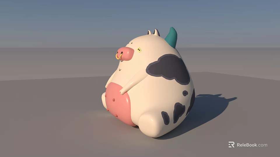 Cute Cartoon Reptile With White Body Black Spots Pink Belly Green Horns Sitting On Gray Surface 3d model 