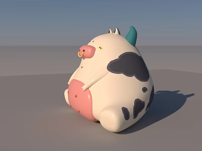 Cute Cartoon Reptile With White Body Black Spots Pink Belly Green Horns Sitting On Gray Surface 3d model