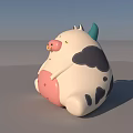 Cute Cartoon Reptile With White Body Black Spots Pink Belly Green Horns Sitting On Gray Surface
