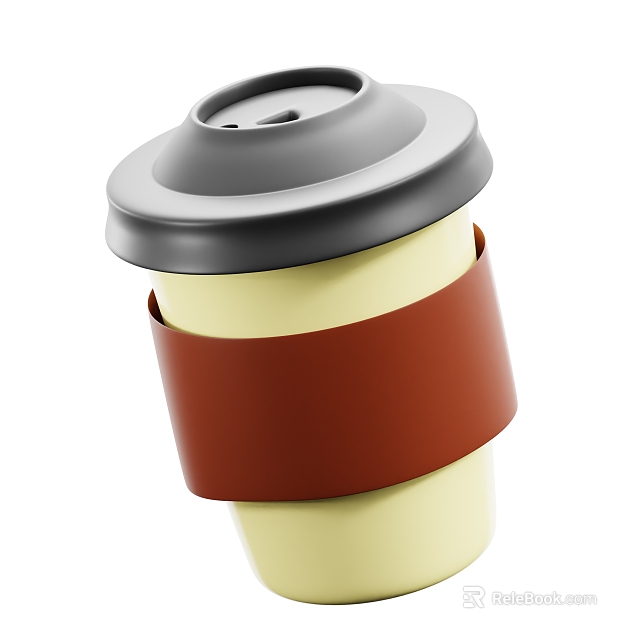 Modern Kitchenware Cup With Gray Lid Brown Sleeve Yellow Body And Modern Design 3d model 