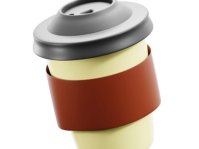 Modern Kitchenware Cup With Gray Lid Brown Sleeve Yellow Body And Modern Design 3d model