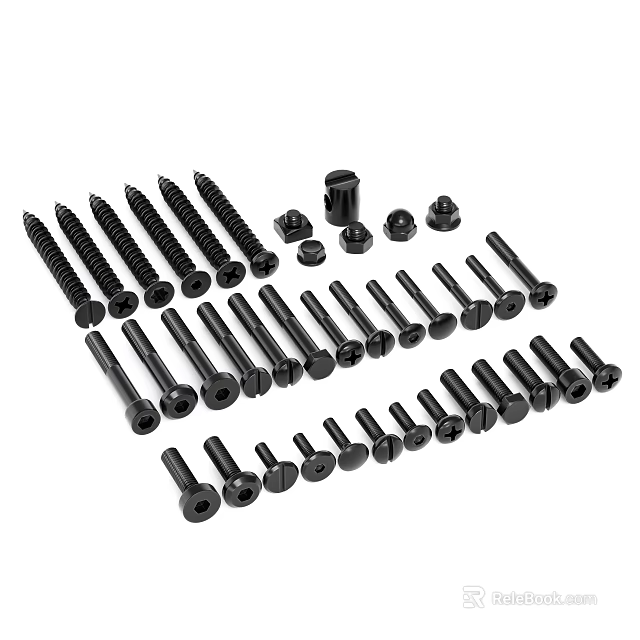 Assorted Black Screws and Bolts Hardware Fasteners with Various Sizes and Head Styles 3d model 