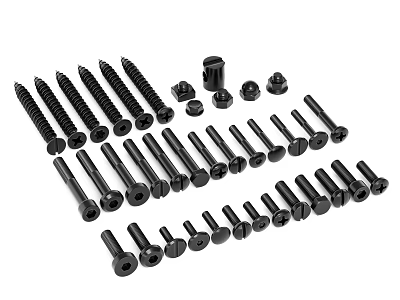 Assorted Black Screws and Bolts Hardware Fasteners with Various Sizes and Head Styles 3d model