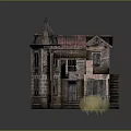 Cartoon Castle Scene With Spired Towers Brick Structure Porch And Steps