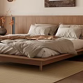 Modern Minimalist Bedroom Interior With Wooden Bed Frame Nightstand And Large Window View