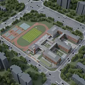 Modern School Campus With Classroom Buildings Sports Field Greenery And Urban Surroundings