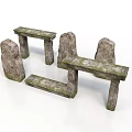 Ancient Stone Sculpture With Moss Covered Pillars And Slab Structures 3d model
