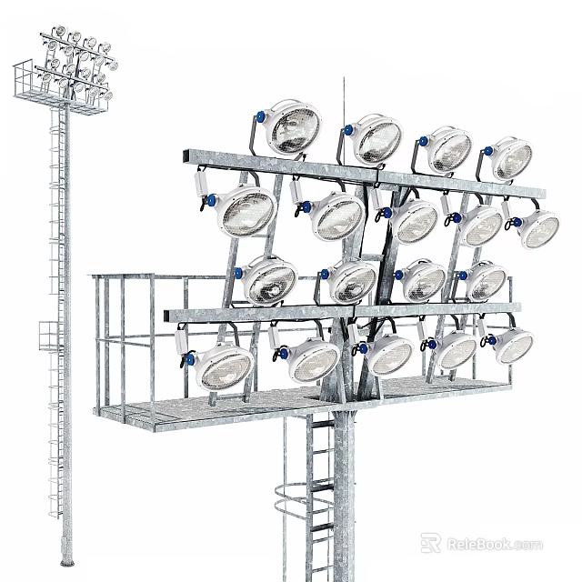 Outdoor Lights High Pole Structure With Multiple Lamp Heads Metal Frame For Large Area Illumination 3d model 