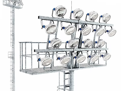 Outdoor Lights High Pole Structure With Multiple Lamp Heads Metal Frame For Large Area Illumination 3d model