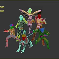 Group of Animated Superhero Characters in Dynamic Action Poses With Colorful Costumes
