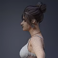 Woman In Red Lace Camisole And Cardigan With Cropped Pants Standing Arms Outstretched