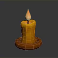 Burning Orange Candle With Glowing Flame Melted Wax And Round Base
