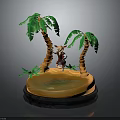 Adventurous Character Standing On Tropical Island With Palm Trees Green Water And Silver Base