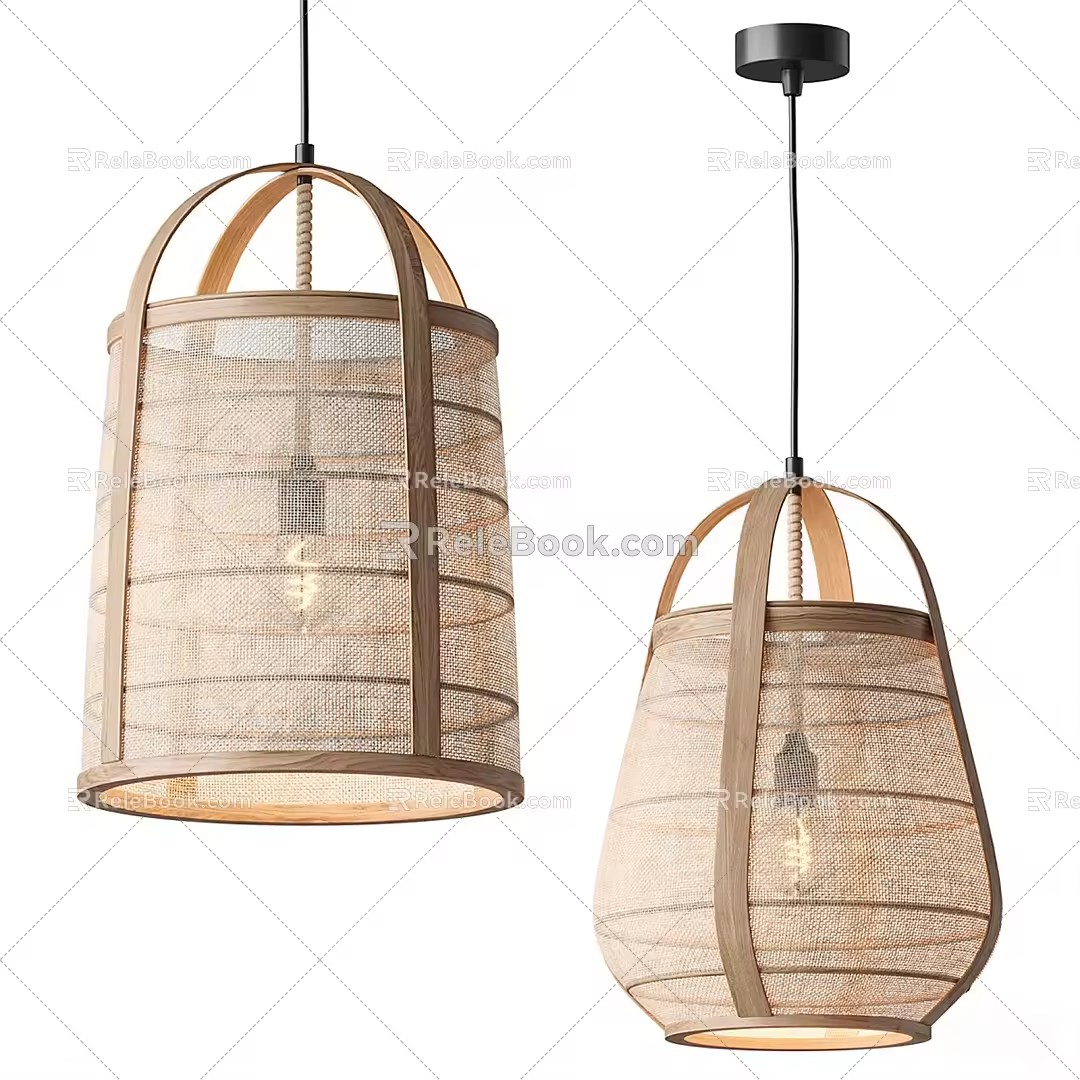Nordic Rattan Chandelier 3d model