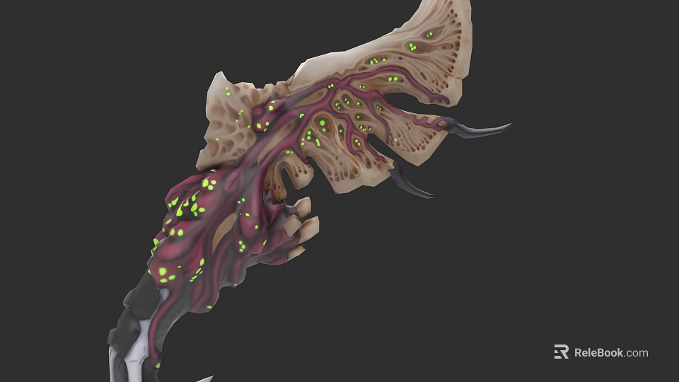 Organic Biomechanical Weapon With Glowing Green Spots And Bone Like Structure 3d model 