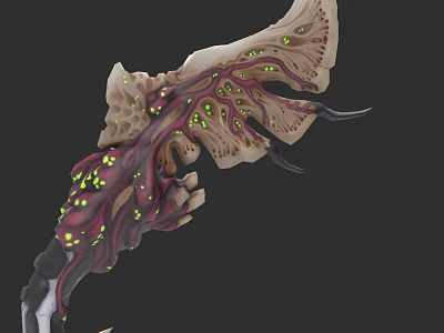 Organic Biomechanical Weapon With Glowing Green Spots And Bone Like Structure 3d model