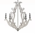 Ornate Wooden Chandelier With Curved Decorative Design And Candle Shaped Lights