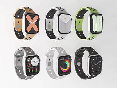 Colorful Smart Watches With Various Dial Designs And Sport Bands For Fitness 3d model
