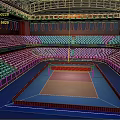 Indoor Tennis Court In Modern Sports Arena With Spectator Seats And Training Space