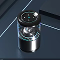 Modern Electrical Appliance With Ring Light Control Buttons And Smart Features On Geometric Background With Blue Ambient Lighting
