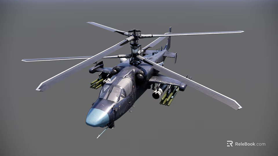 Military Attack Helicopter With Dark Colored Body Multiple Rotors And Weapon Mounts 3d model 