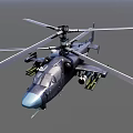 Military Attack Helicopter With Dark Colored Body Multiple Rotors And Weapon Mounts 3d model