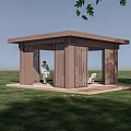 Modern Brown Pergola Structure With Open Design And Green Lawn Surroundings