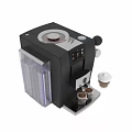 Modern Silver Coffee Machine Kitchen Appliance with Two Coffee Cups and Frothed Milk