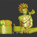 Game Movie Character With Brown Hair Orange Vest Holding Blue Winged Companion Blue Backpack White Cake Red Candle