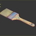 Wooden Handle Paint Brush With Blue Paint Stains And Synthetic Bristles