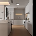 Modern White Kitchen Interior With Island Countertop And Cabinet Lighting 3d model