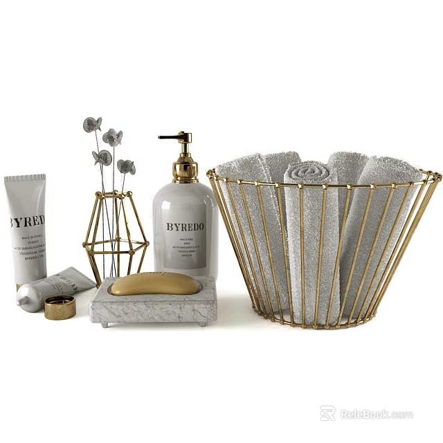 Bathroom Daily Washing Products With Hand Soap Towels And Skincare 3d model 