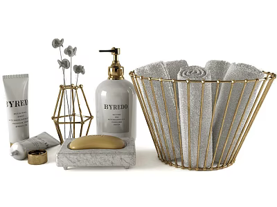 Bathroom Daily Washing Products With Hand Soap Towels And Skincare 3d model